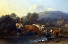 212/berchem, nicolaes - peasants with cattle fording a stream